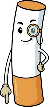 Nik the cigarette villain pointing down at the download button
